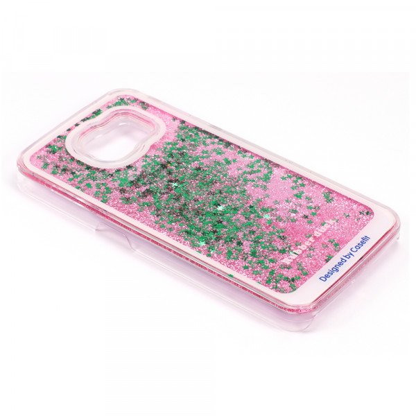 Wholesale Samsung Galaxy S6 Edge Glitter Shake Shake Star Dust Case (Pink Green)